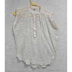 Rebecca Taylor Silk Top 2 Ivory Embroidered Sheer Sleeveless Boho Popover Blouse